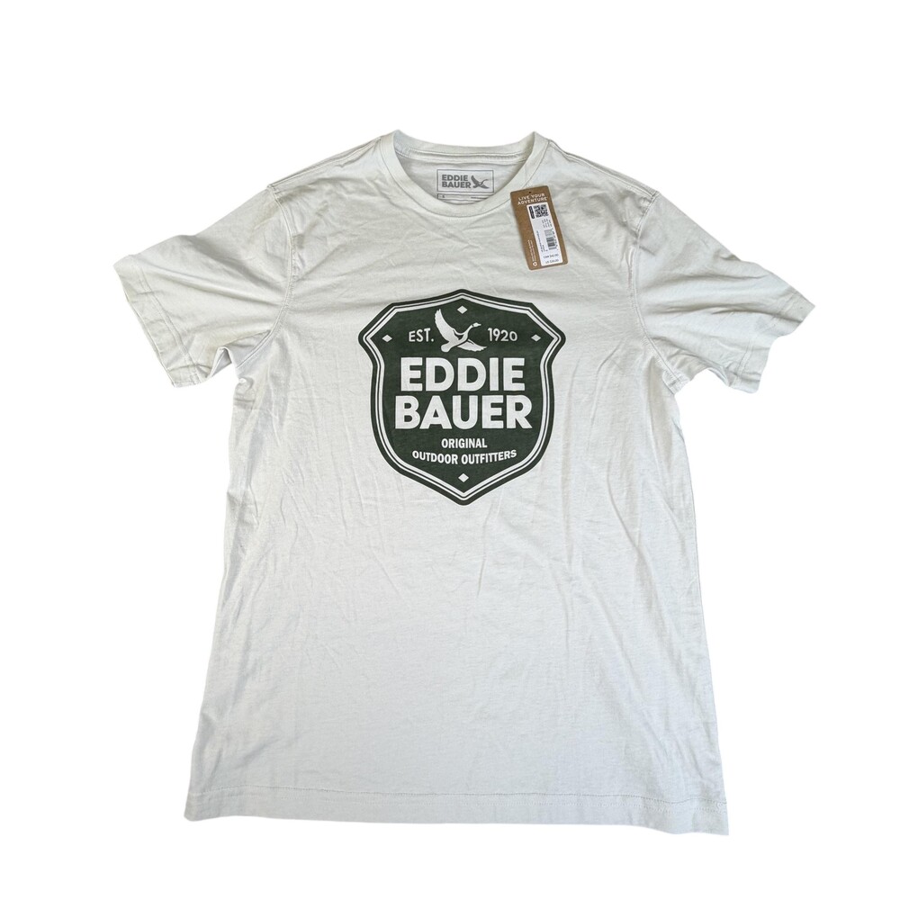 Eddie Bauer Shirt Mens Small White Outdoor Outfitters Shield Graphic Tagless
